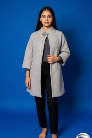Brushed Herringbone Zipped Coat, Taupe