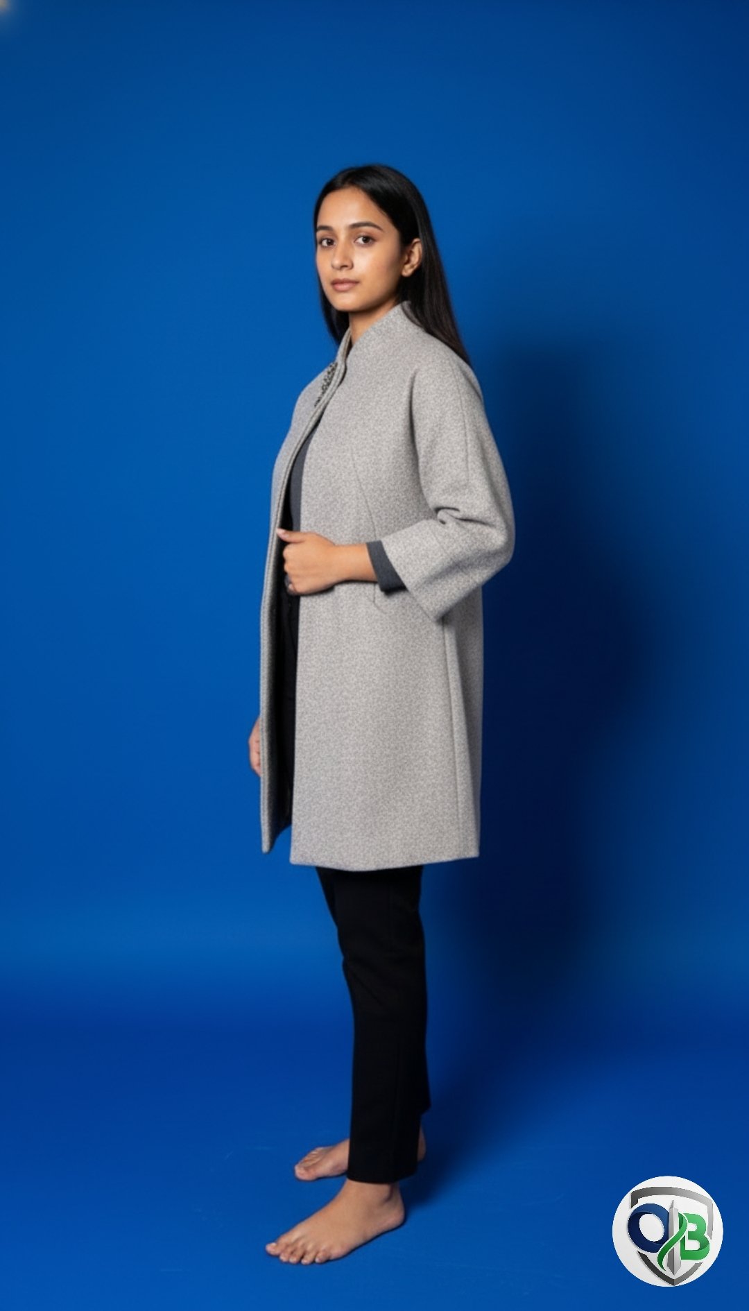 Brushed Herringbone Zipped Coat, Taupe - Image 3