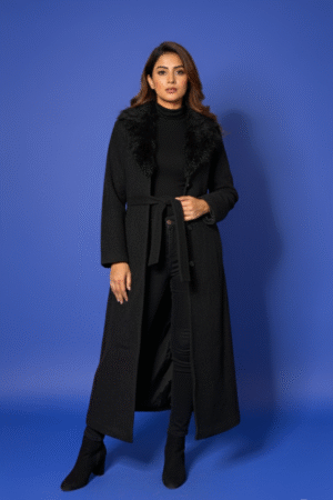 Women's Belted Faux-Fur-Collar Walker Coat
