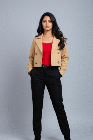 Women’s Cropped Trench Coat with Adjustable Cuffs