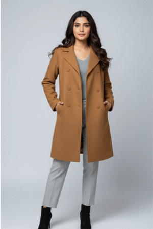 Allegra K Women's Faux Suede Jacket Double Breasted Notched Lapel Winter Long Trench Coat